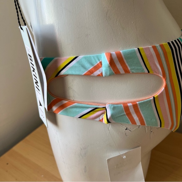 NWT The Bikini Lab Women's Two Piece Swimsuit Medium Blue Orange Stripes Groovy - Picture 3 of 6